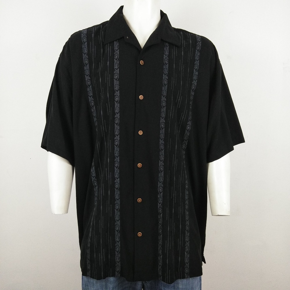 Tommy Bahama black embroidered silk men's shirt